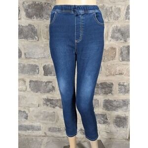 Epic Threads pull on jeans dark wash woman's size medium elastic waist Casual‎
